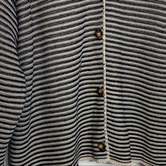 EUC Denim & Co black, white, and gray striped button down sweater - Picture 5 of 6